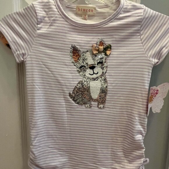 NWT B TWEEN 2pk Little Girls Fashion Tops Stripe design, Sequin Dog Accents - Picture 4 of 10